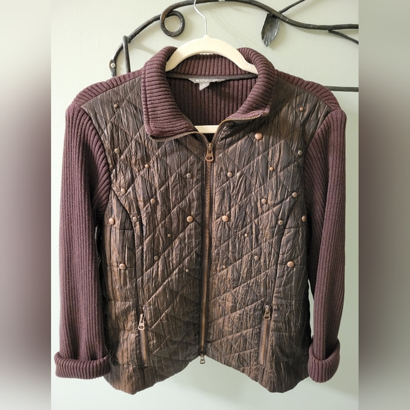 Spanner chocolate brown ribbed knit and quilted jacket in US size L - Picture 1 of 9